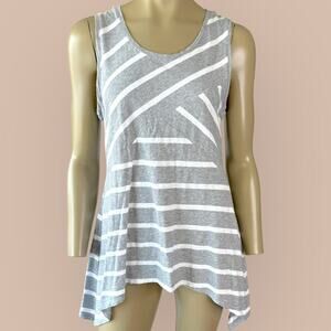 Two By Vince Camuto Striped Tank Top Cotton Knit Swing Hem Size L Gray White